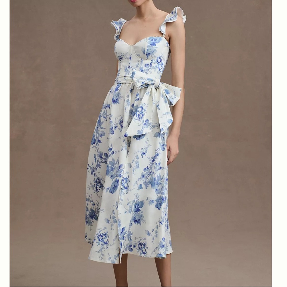 COPY - COPY - V. Chapman Vera Ruffle-Strap Corset Side-Slit Midi Dress